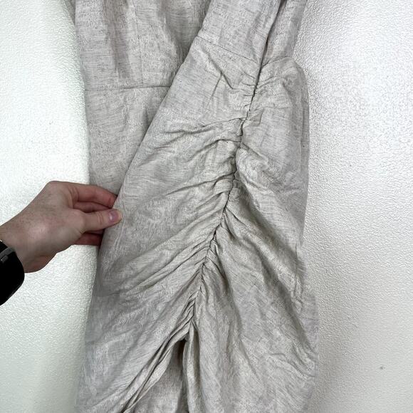 Anthropologie Flat White Linen Cotton Asymmetrical Mini Dress Beige Back Cut Out - Picture 5 of 10